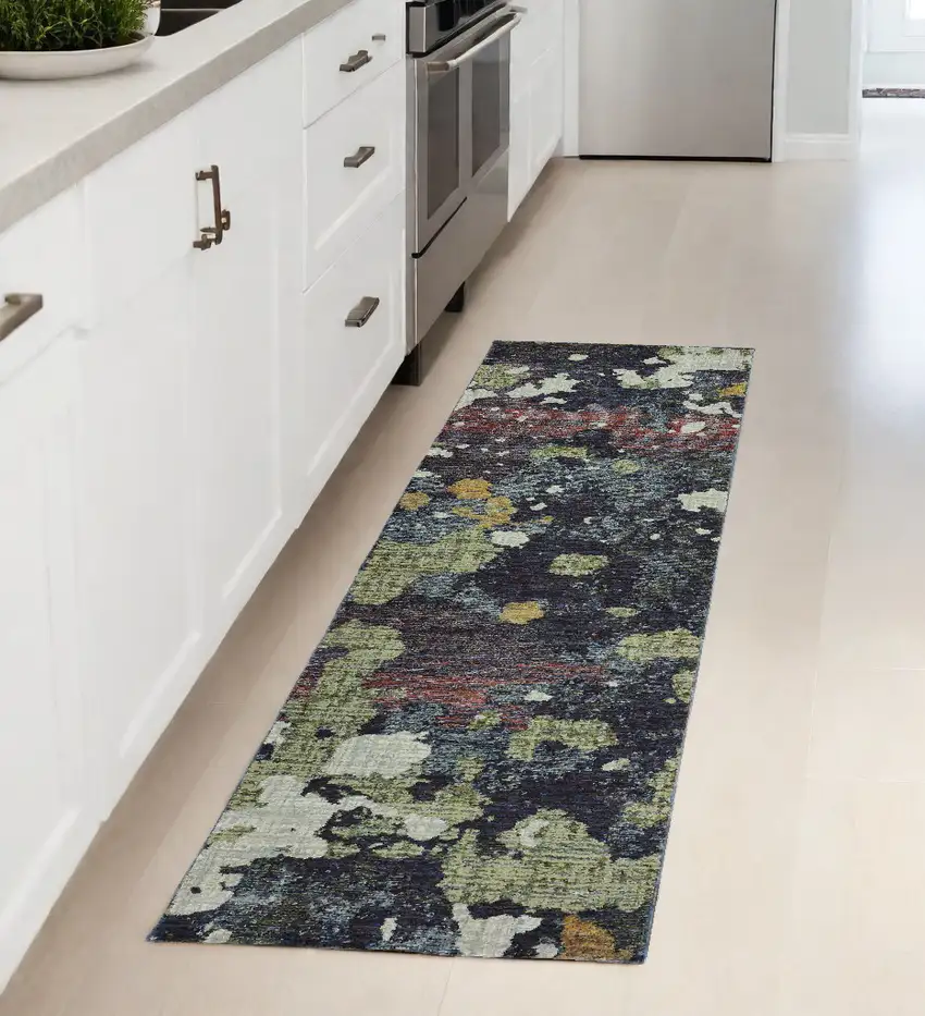 8' Runner Blue and Green Abstract Power Loom Runner Rug Photo 1