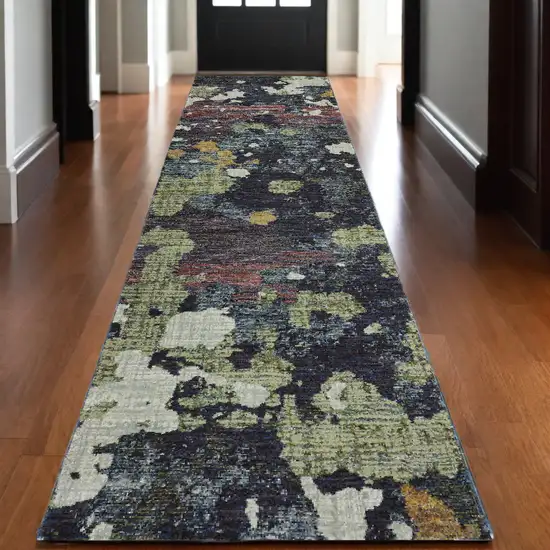 12' Green Abstract Runner Rug Photo 1