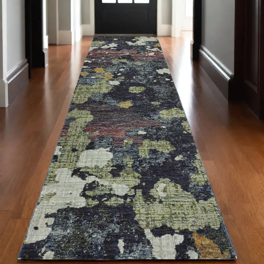 12' Green Abstract Runner Rug Photo 1