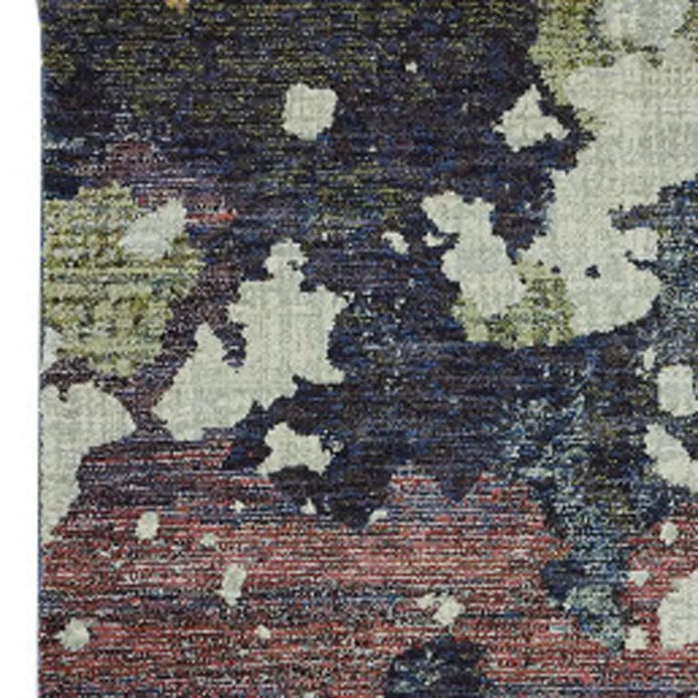 Navy And Green Abstract Power Loom Stain Resistant Runner Rug Photo 4