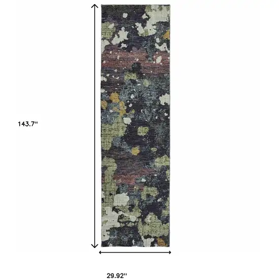 12' Green Abstract Runner Rug Photo 3