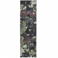 Photo of Navy And Green Abstract Power Loom Stain Resistant Runner Rug