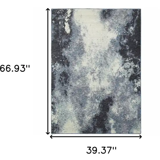 Blue and Ivory Abstract Power Loom Area Rug Photo 3