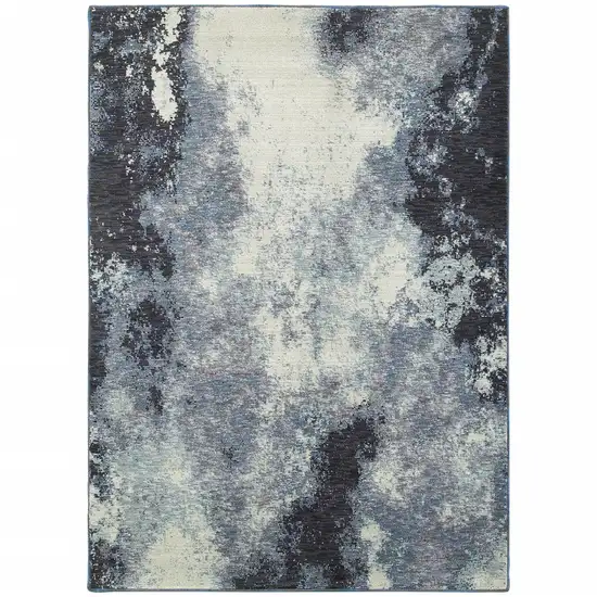 Blue and Ivory Abstract Power Loom Area Rug Photo 2