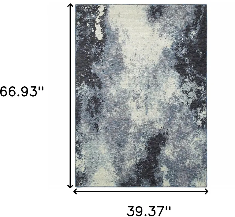 Navy And Ivory Abstract Power Loom Stain Resistant Area Rug Photo 5
