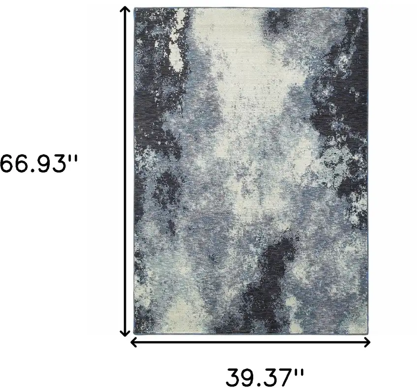 Navy And Ivory Abstract Power Loom Stain Resistant Area Rug Photo 6
