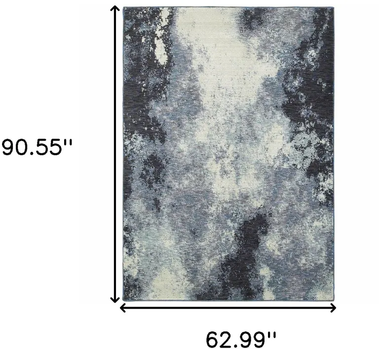 Navy And Ivory Abstract Power Loom Stain Resistant Area Rug Photo 5