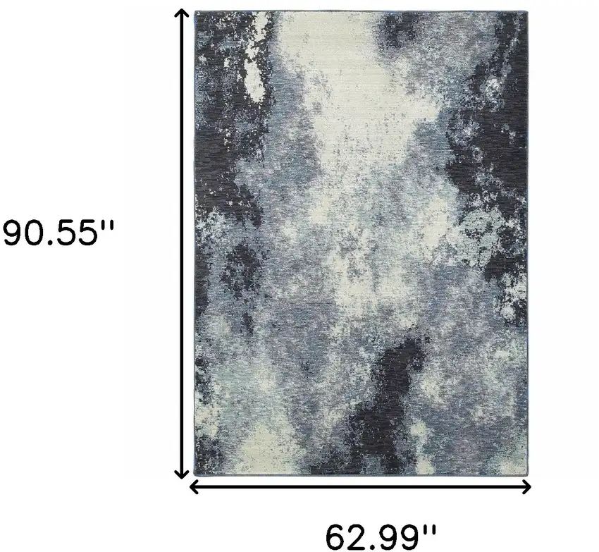 Navy And Ivory Abstract Power Loom Stain Resistant Area Rug Photo 6