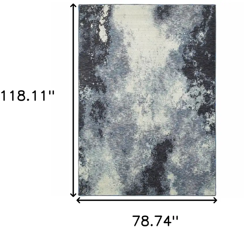 Navy And Ivory Abstract Power Loom Stain Resistant Area Rug Photo 6