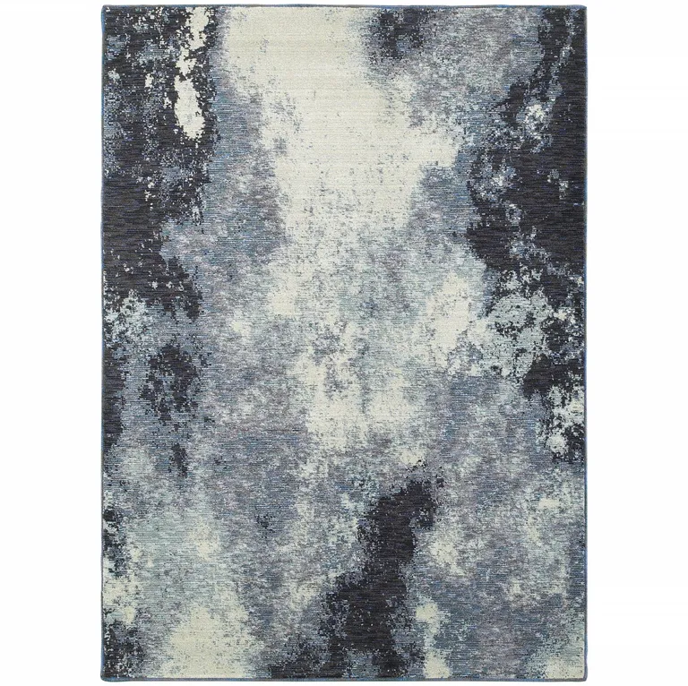 Navy And Ivory Abstract Power Loom Stain Resistant Area Rug Photo 2