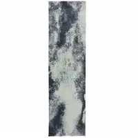 Photo of Navy And Ivory Abstract Power Loom Stain Resistant Runner Rug