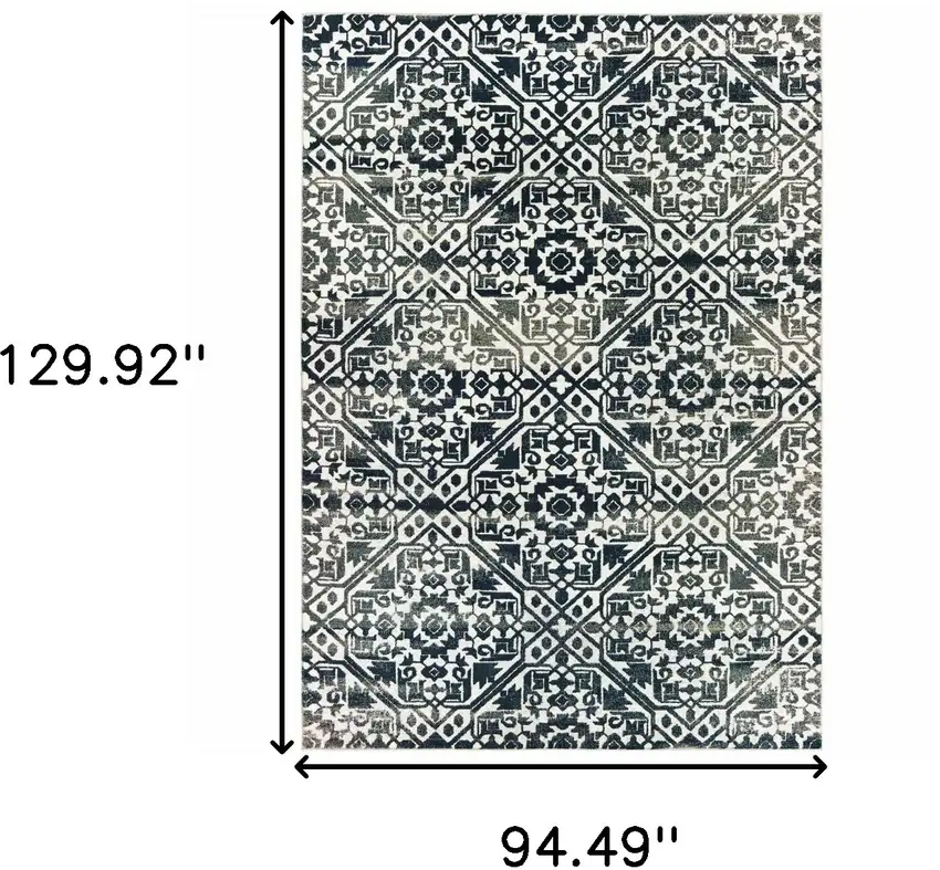 Navy Blue And Ivory Geometric Distressed Area Rug Photo 6