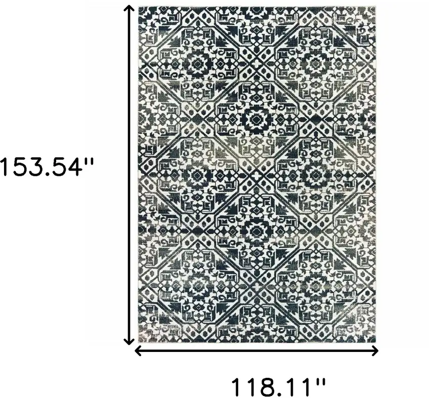 Navy And Ivory Geometric Power Loom Stain Resistant Area Rug Photo 7