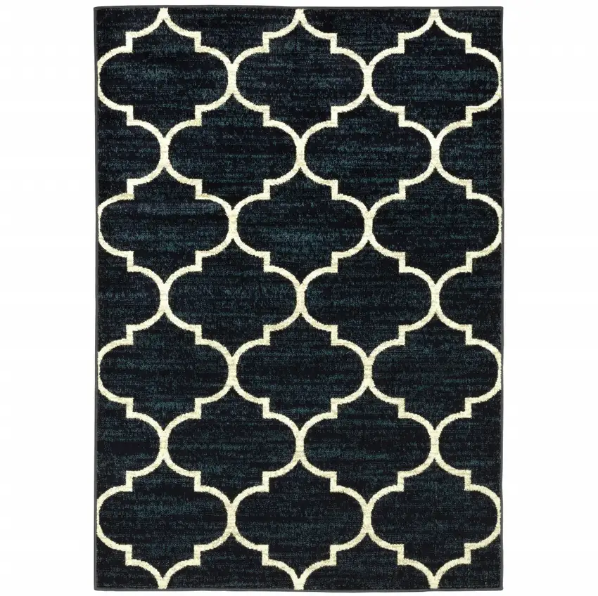 Navy And Ivory Geometric Power Loom Stain Resistant Area Rug Photo 1