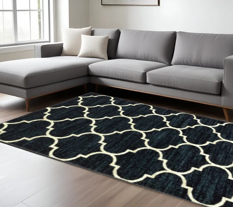 Navy And Ivory Geometric Power Loom Stain Resistant Area Rug Photo 2
