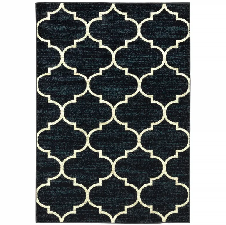 Navy And Ivory Geometric Power Loom Stain Resistant Area Rug Photo 3
