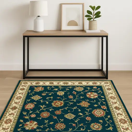 Navy And Ivory Oriental Power Loom Stain Resistant Area Rug Photo 1