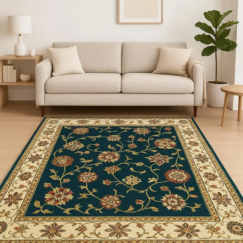 Navy And Ivory Oriental Power Loom Stain Resistant Area Rug Photo 1