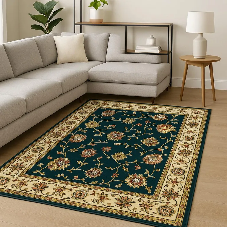 Navy And Ivory Oriental Power Loom Stain Resistant Area Rug Photo 5