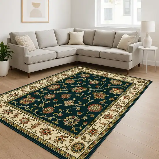 Navy And Ivory Oriental Power Loom Stain Resistant Area Rug Photo 1