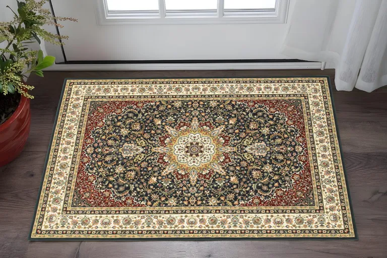 Navy And Ivory Oriental Power Loom Stain Resistant Area Rug Photo 5