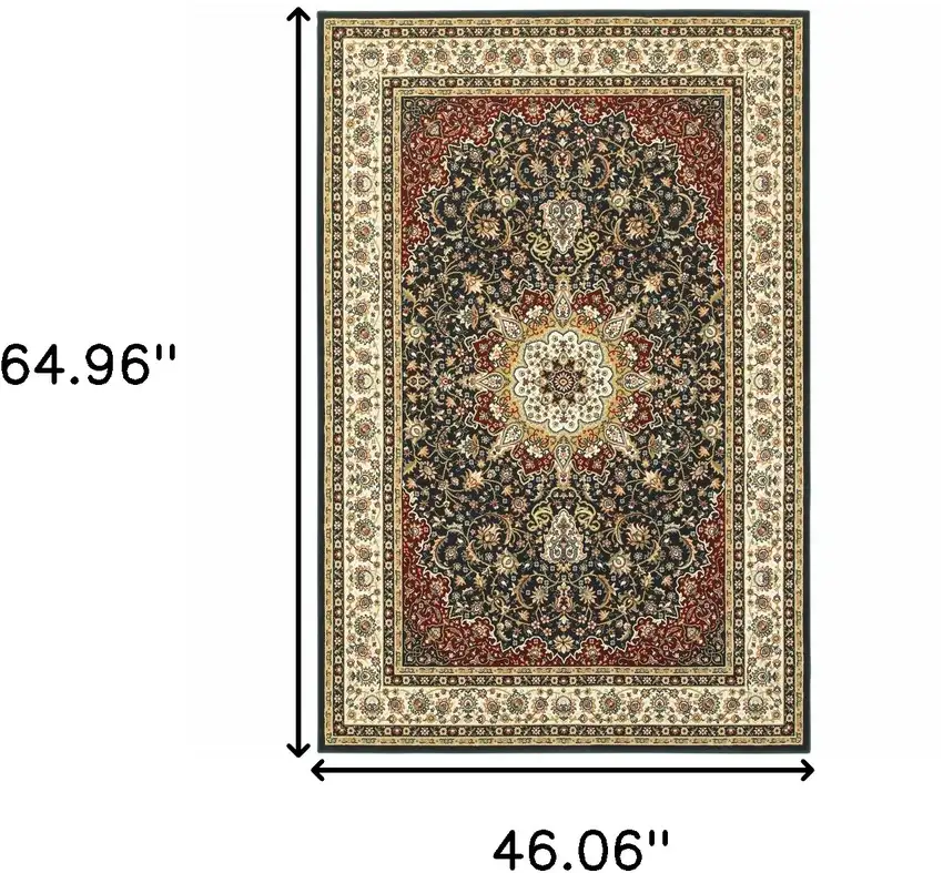 Navy And Ivory Oriental Power Loom Stain Resistant Area Rug Photo 7