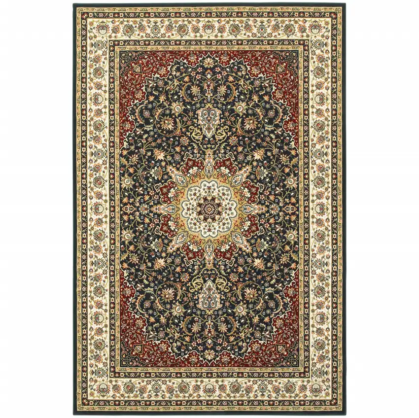 Navy And Ivory Oriental Power Loom Stain Resistant Area Rug Photo 1