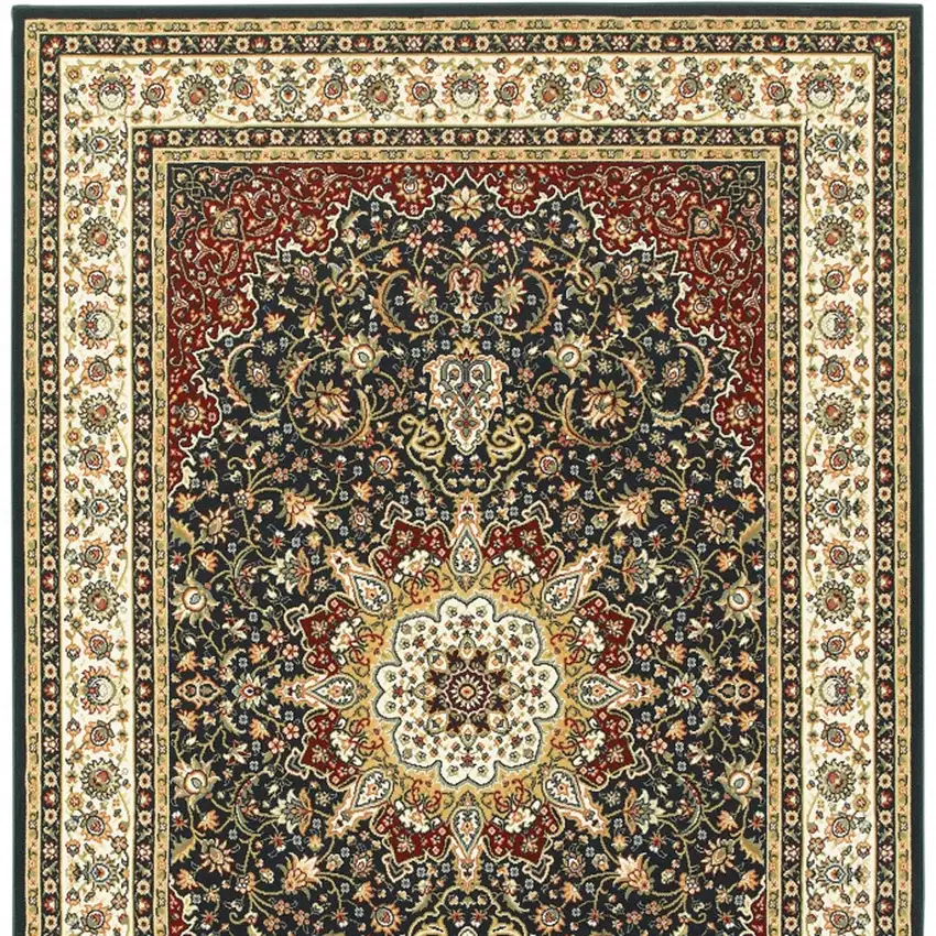 Navy And Ivory Oriental Power Loom Stain Resistant Area Rug Photo 4