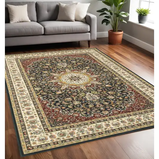 Navy And Ivory Oriental Power Loom Stain Resistant Area Rug Photo 1