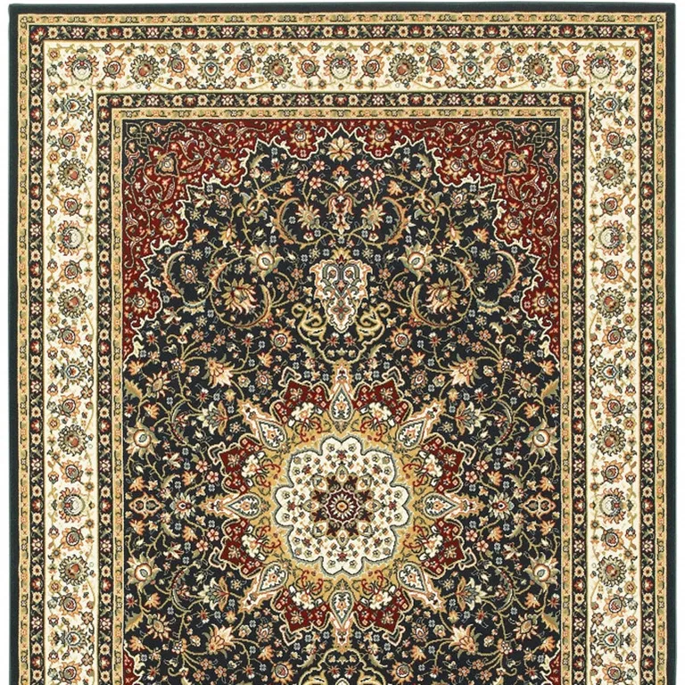 Navy And Ivory Oriental Power Loom Stain Resistant Area Rug Photo 5
