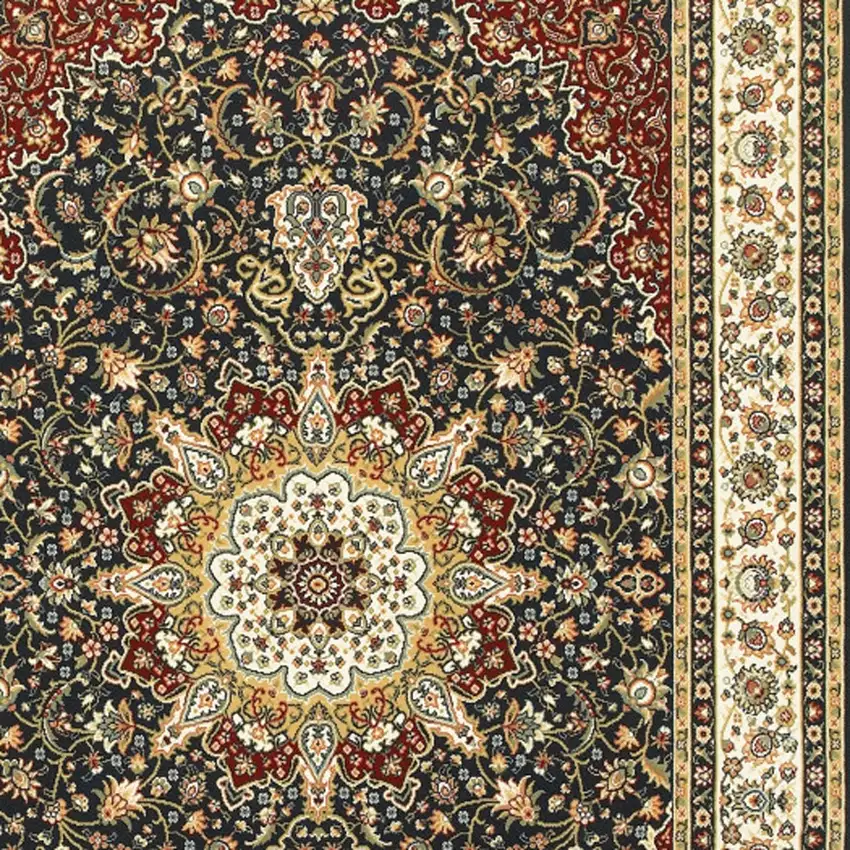 Navy And Ivory Oriental Power Loom Stain Resistant Area Rug Photo 3
