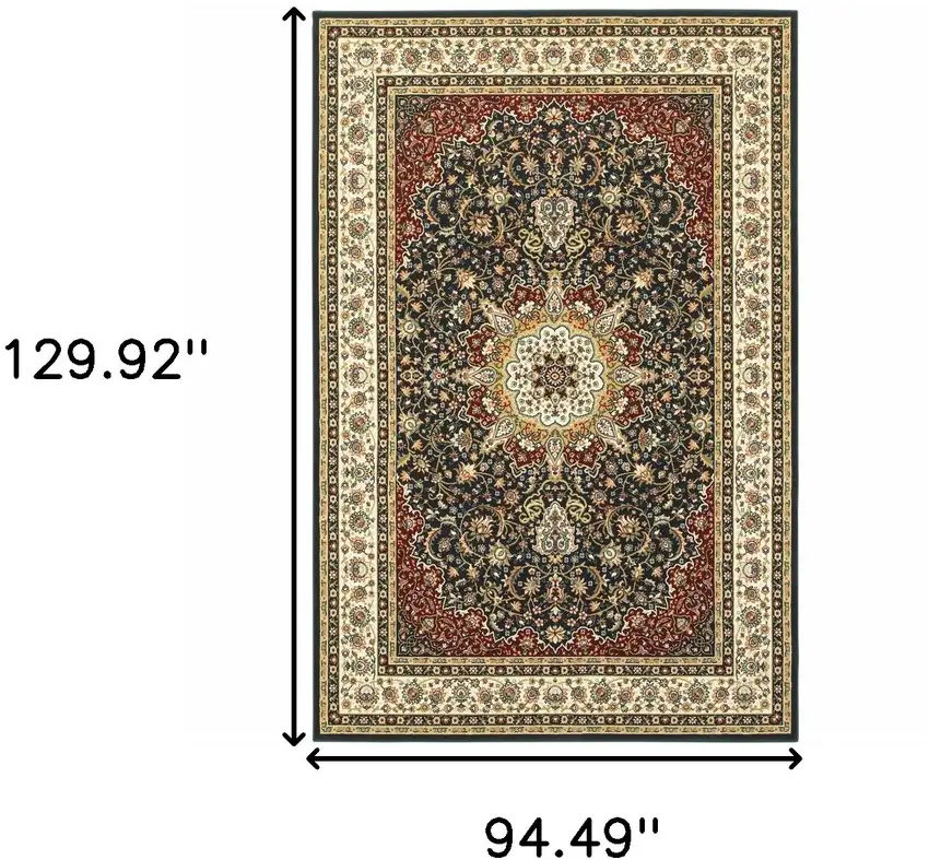 Navy And Ivory Oriental Power Loom Stain Resistant Area Rug Photo 7