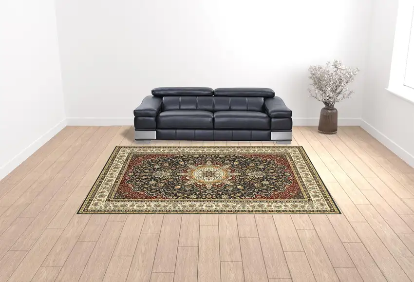 Navy And Ivory Oriental Power Loom Stain Resistant Area Rug Photo 2