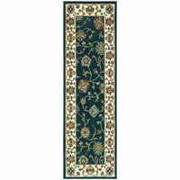 Photo of Navy And Ivory Oriental Power Loom Stain Resistant Runner Rug