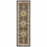 Photo of Navy And Ivory Oriental Power Loom Stain Resistant Runner Rug