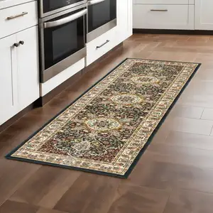 Photo of Navy And Ivory Oriental Power Loom Stain Resistant Runner Rug