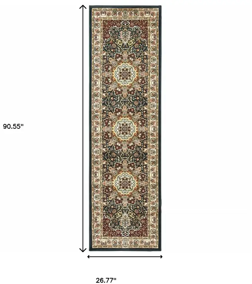 Navy And Ivory Oriental Power Loom Stain Resistant Runner Rug Photo 4