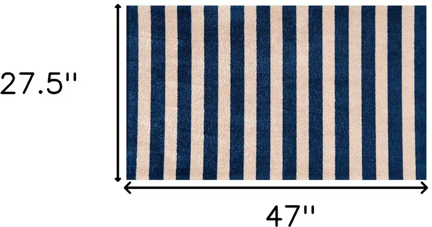 Navy And Sand Striped Tufted Washable Non Skid Area Rug Photo 5