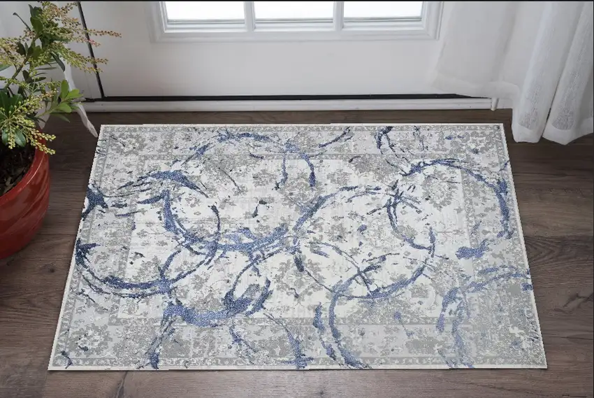 Blue and Gray Abstract Area Rug Photo 1