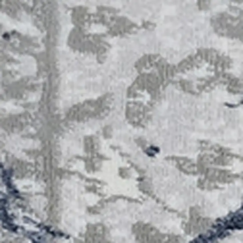 Navy Blue Abstract Area Rug With Fringe Photo 4
