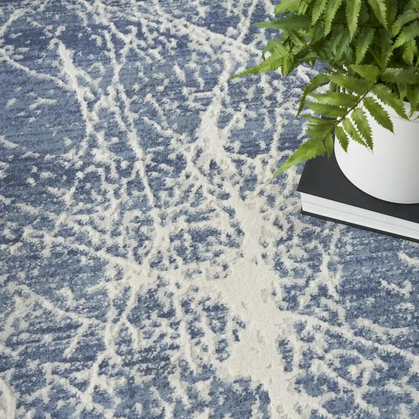Navy Blue Abstract Power Loom Area Rug Photo 8