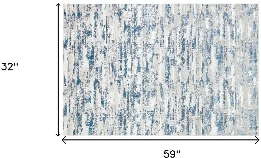 Navy Blue Abstract Washable Non Skid Area Rug With Fringe Photo 6