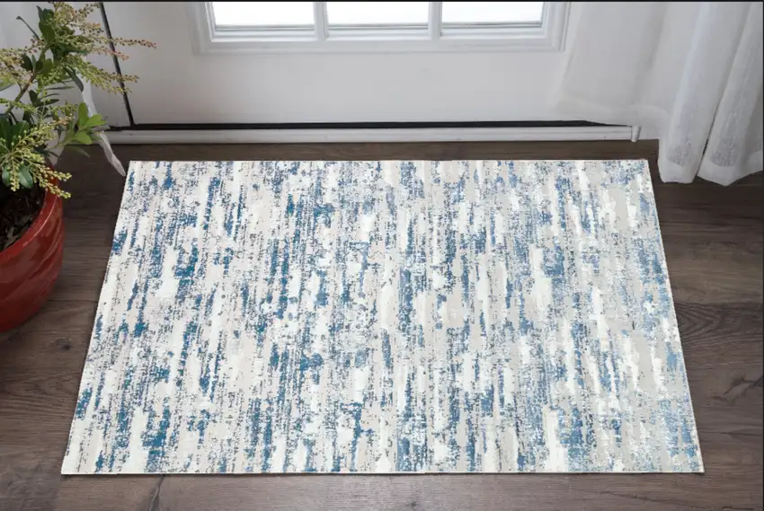 Blue and Gray Abstract Washable Non Skid Area Rug Photo 8