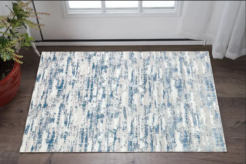 Blue and Gray Abstract Washable Non Skid Area Rug Photo 1