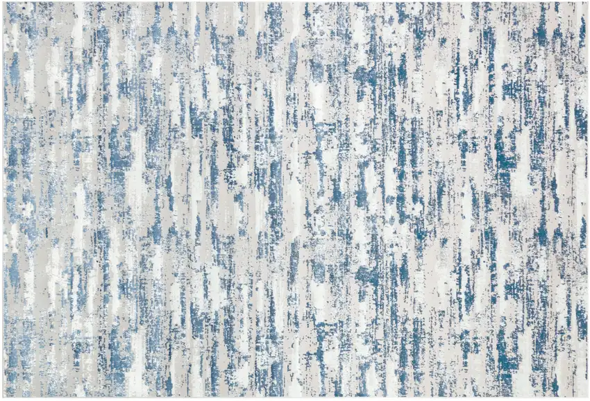 10' Blue and Off White Abstract Washable Non Skid Runner Area Rug Photo 3