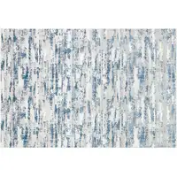 Photo of Navy Blue Abstract Washable Non Skid Area Rug With Fringe