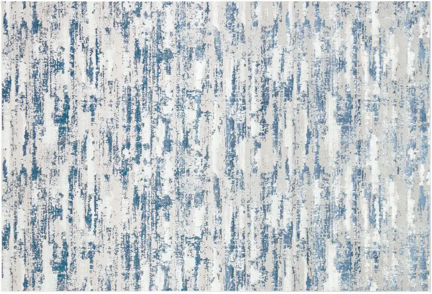 Navy Blue Abstract Washable Non Skid Area Rug With Fringe Photo 2