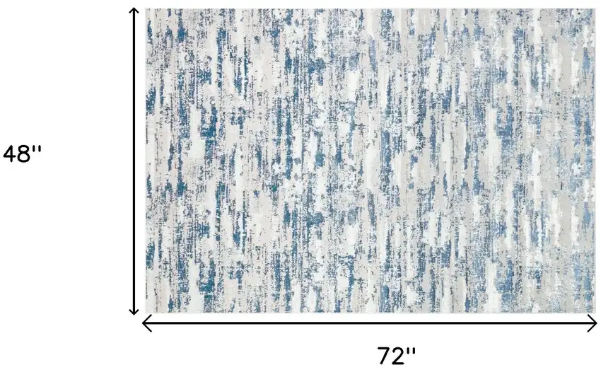 Navy Blue Abstract Washable Non Skid Area Rug With Fringe Photo 6