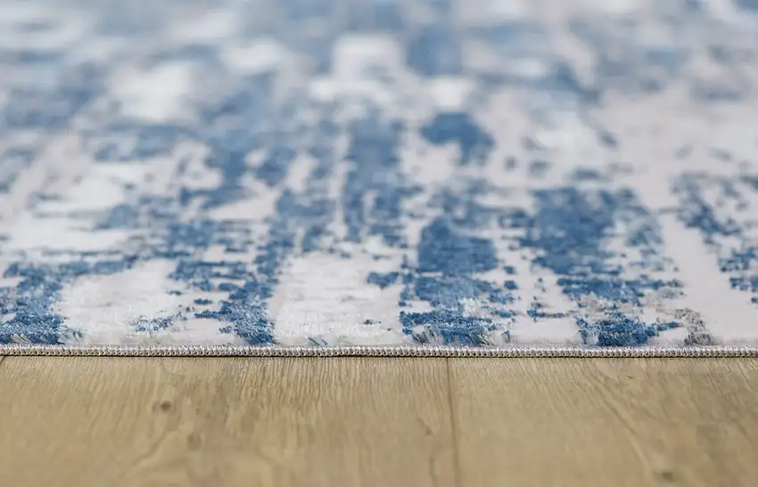 Navy Blue Abstract Washable Non Skid Area Rug With Fringe Photo 8