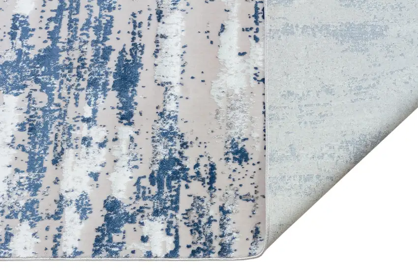 Navy Blue Abstract Washable Non Skid Area Rug With Fringe Photo 3